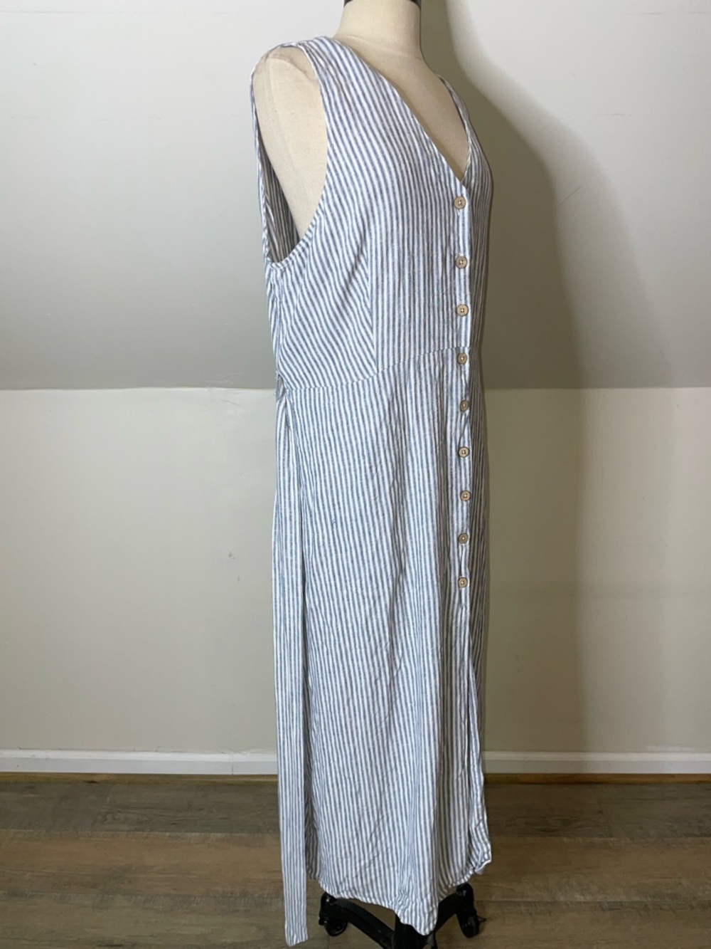 Casa Cabana XL Blue White Striped Shirt Dress Sleeveless Belt Pockets NWOT - Picture 3 of 9